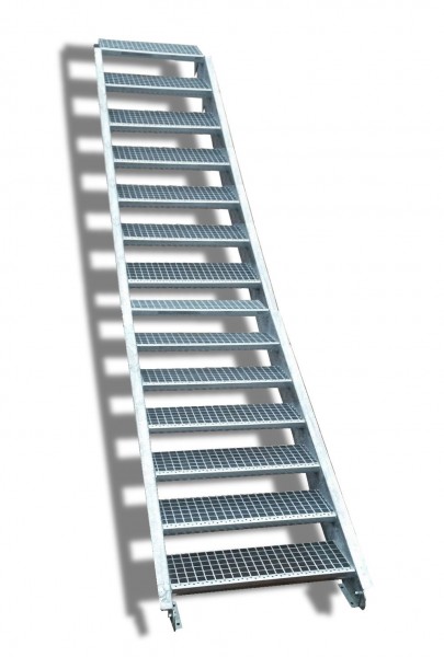 14-stufige Stahltreppe / Breite: 60 cm / Wangentreppe / Gitterrosttreppe mit 14 Stufen