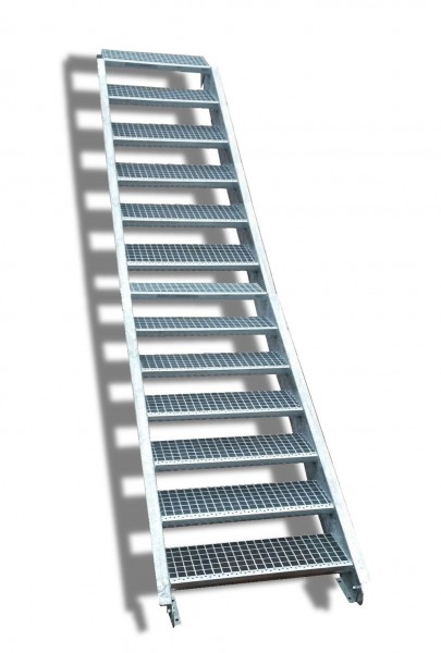 13-stufige Stahltreppe / Breite: 70 cm / Wangentreppe / Gitterrosttreppe mit 13 Stufen