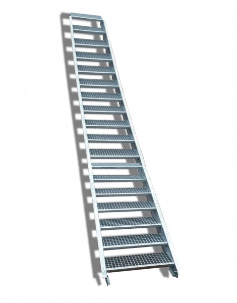18-stufige Stahltreppe / Breite: 70 cm / Wangentreppe / Gitterrosttreppe mit 18 Stufen