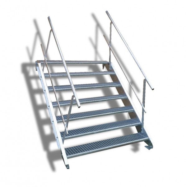 7-stufige Stahltreppe mit beidseitigem Geländer / Breite: 80 cm / Wangentreppe mit 7 Stufen
