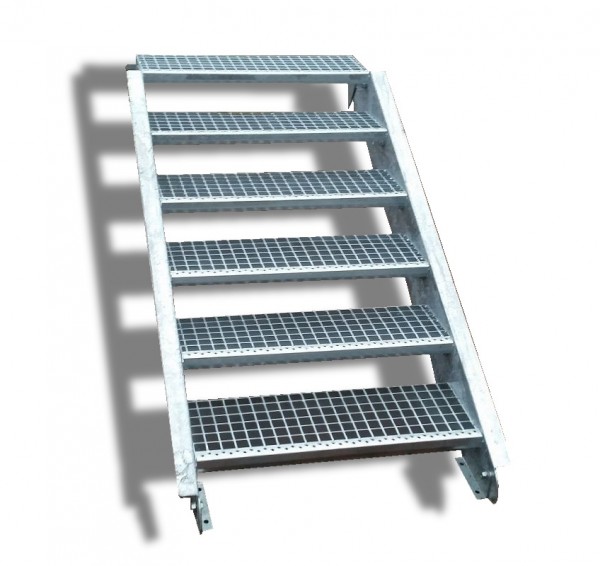 6-stufige Stahltreppe / Breite: 70 cm / Wangentreppe / Gitterrosttreppe mit 6 Stufen