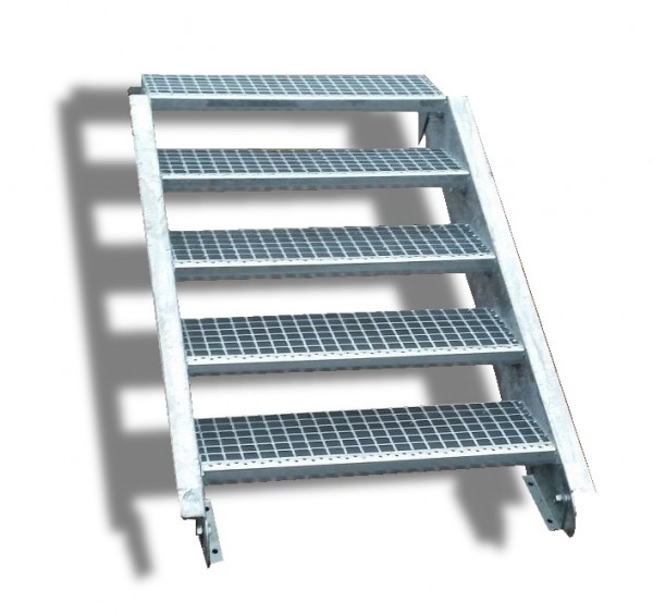 5-stufige Stahltreppe / Breite: 70 cm / Wangentreppe / Gitterrosttreppe mit 5 Stufen