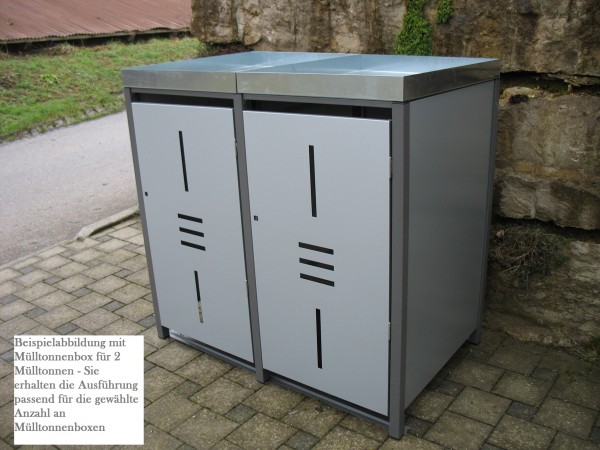 Premium Metall Mülltonnenbox Hellgraumetallic (ähnl. RAL 9006) für 1 120l Mülltonne (Größe S)