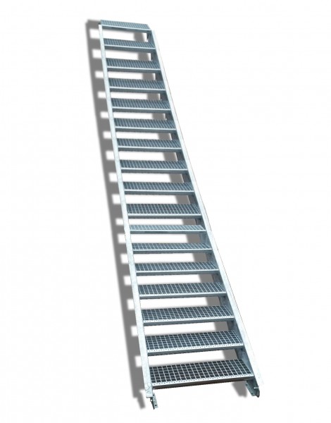 17-stufige Stahltreppe / Breite: 130 cm / Wangentreppe / Gitterrosttreppe mit 17 Stufen