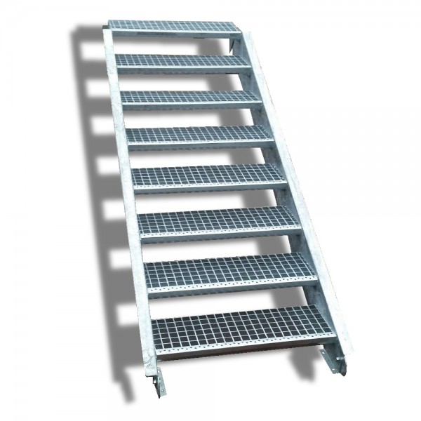 8-stufige Stahltreppe / Breite: 110 cm / Wangentreppe / Gitterrosttreppe mit 8 Stufen