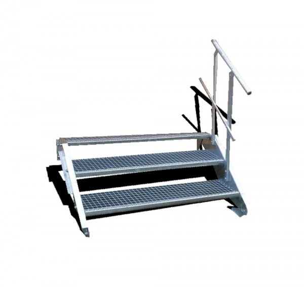 3-stufige Stahltreppe mit einseitigem Geländer / Breite: 60 cm / Wangentreppe mit 3 Stufen