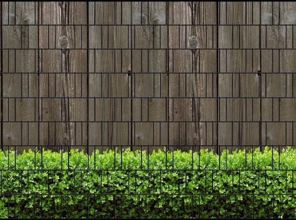 Sichtschutz Premium Motiv Holzwand mit Buxussträuchern