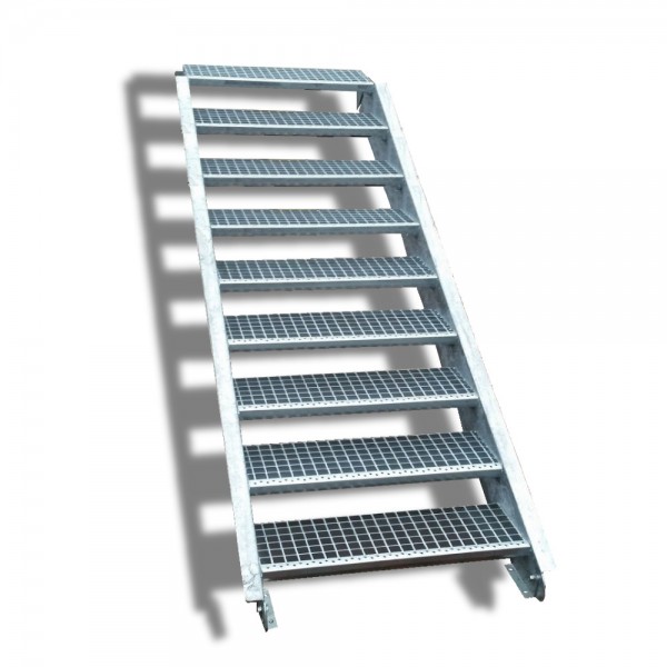 9-stufige Stahltreppe / Breite: 100 cm / Wangentreppe / Gitterrosttreppe mit 9 Stufen
