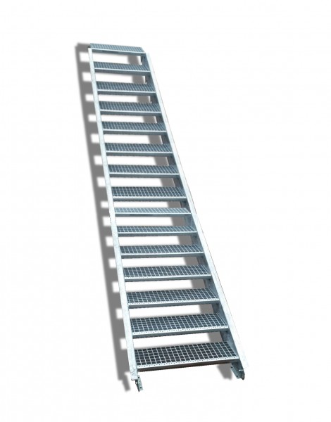 15-stufige Stahltreppe / Breite: 60 cm / Wangentreppe / Gitterrosttreppe mit 15 Stufen