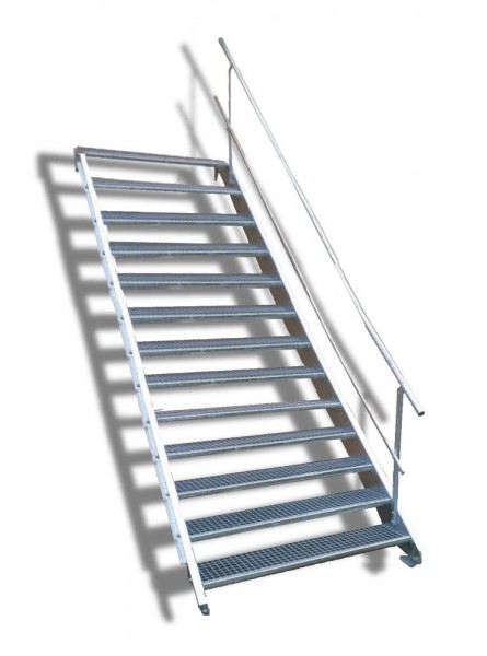 13-stufige Stahltreppe mit einseitigem Geländer / Breite: 60 cm / Wangentreppe mit 13 Stufen